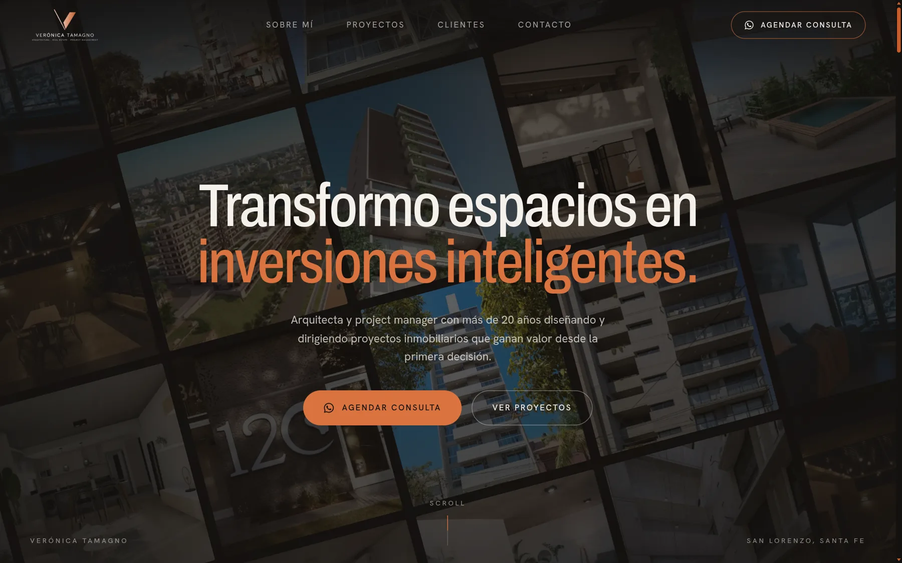Inicio del sitio de Verónica Tamagno con un collage de obras de arquitectura